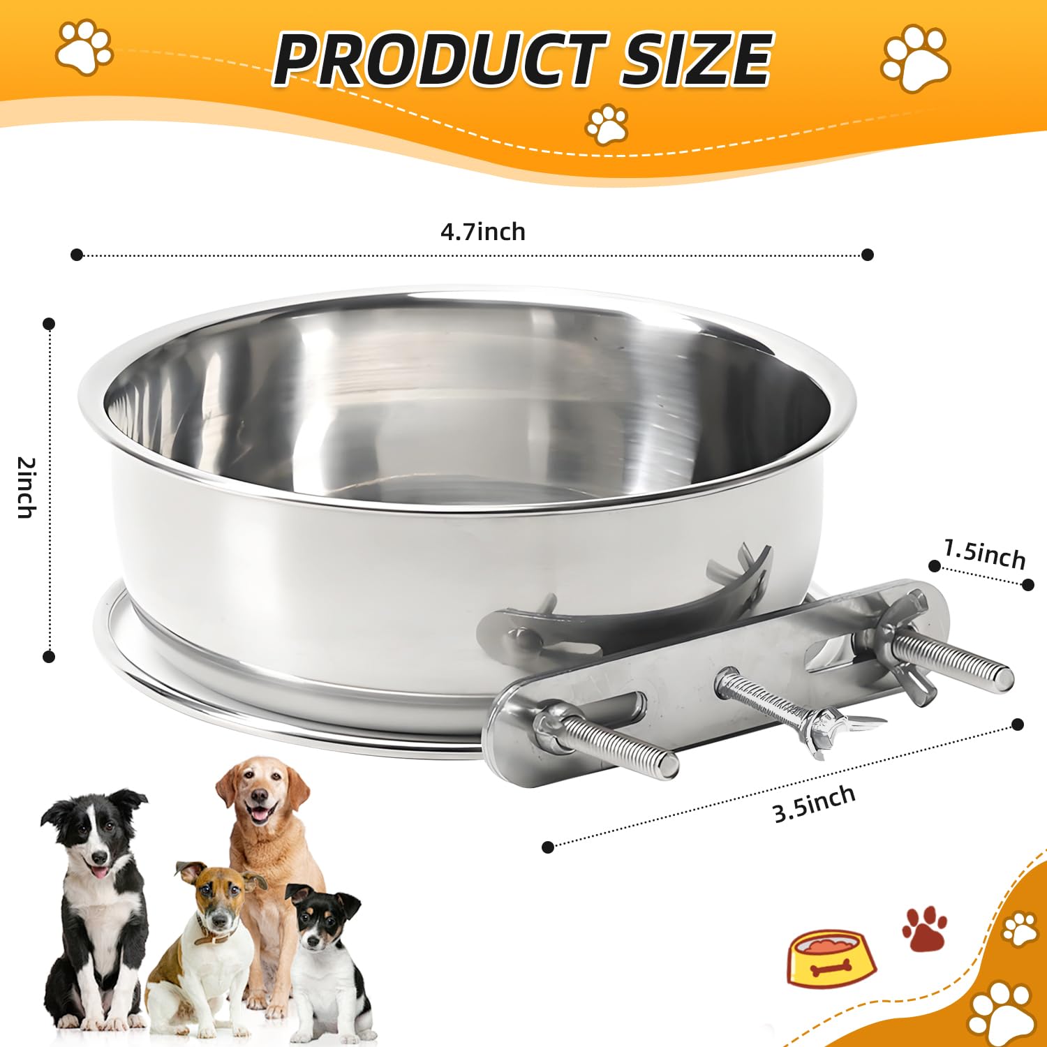 Ankeizzy stainless steel dog bowl no spill for crates