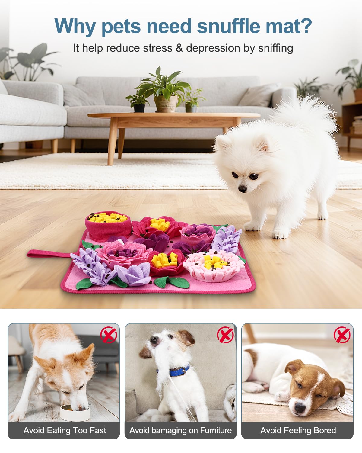 Ankilo snuffle mat highlights soft felt and fleece materials