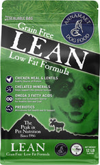 Annamaet Lean bag highlighting reduced-fat grain-free formula for weight-conscious dogs