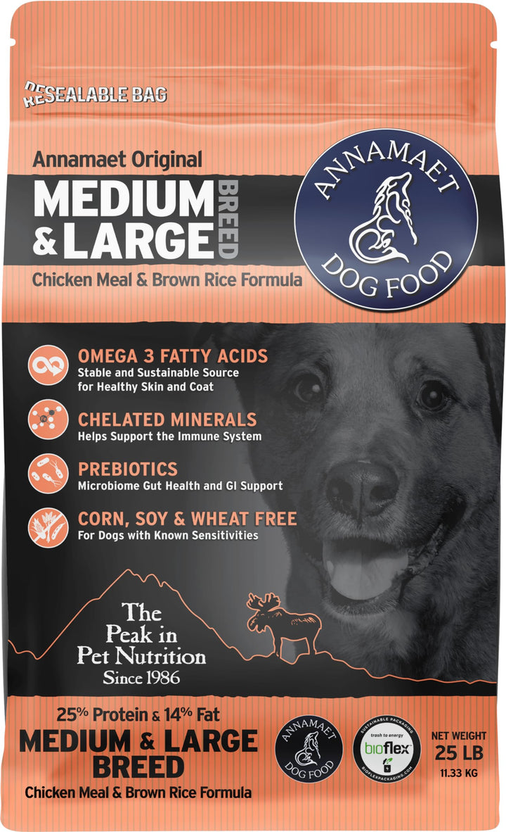 Annamaet Original Encore bag close-up highlighting premium packaging and protein-rich formula for active dogs