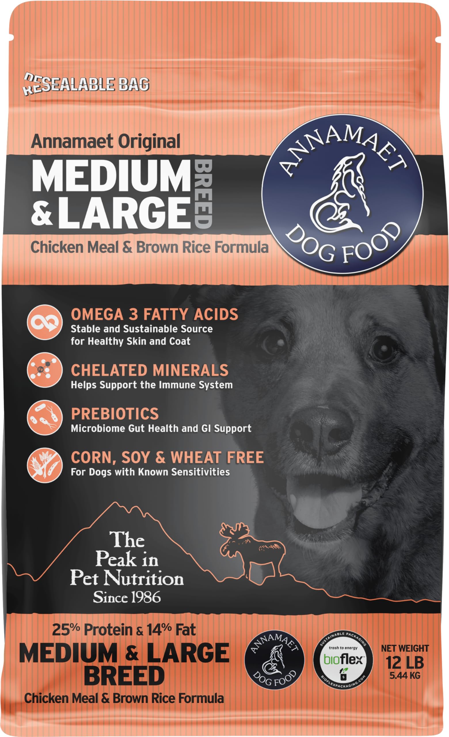 Annamaet Encore dry dog food bag—premium nutrition for active dogs.