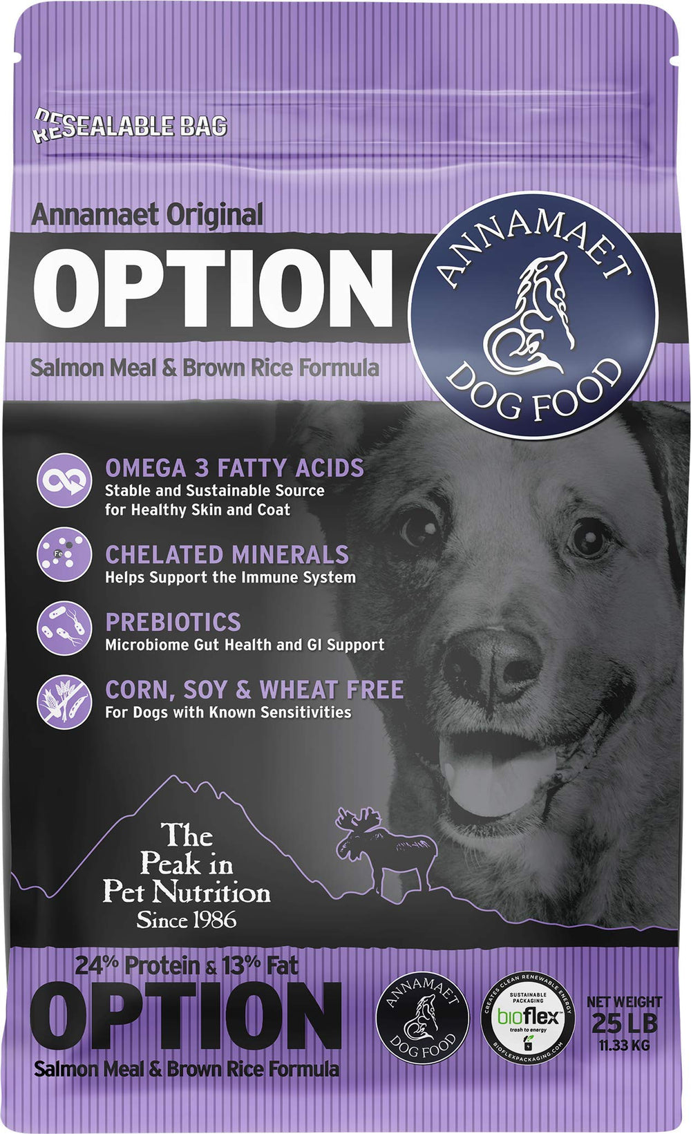 Annamaet Original Option dry dog food bag highlighting premium nutrition for sensitive pets