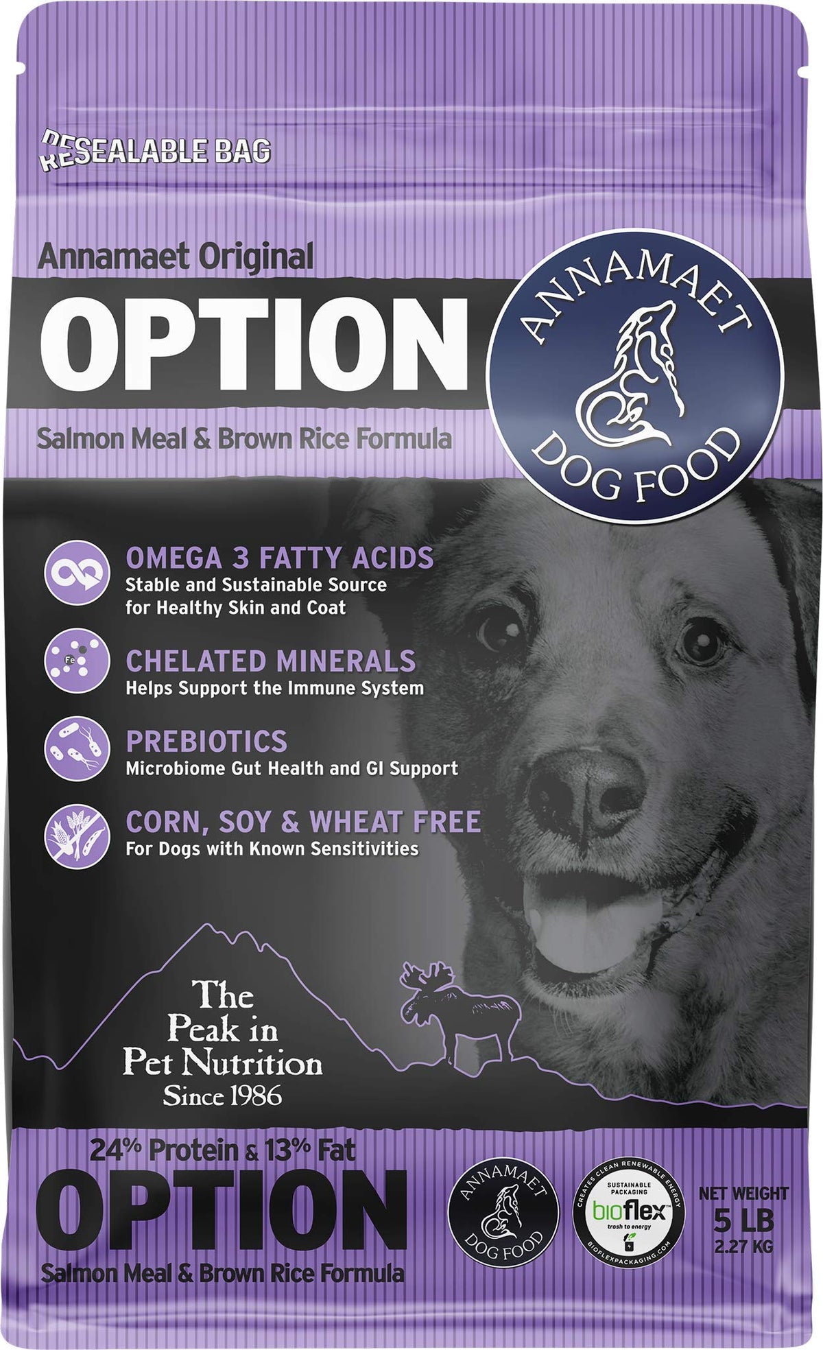 Annamaet Original Option salmon-brown-rice-dry-dog-food-bag: protein-rich dinner option for dogs