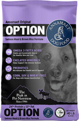 Annamaet Original Option salmon brown rice dry dog food bag—nutritious, allergen-friendly formula.