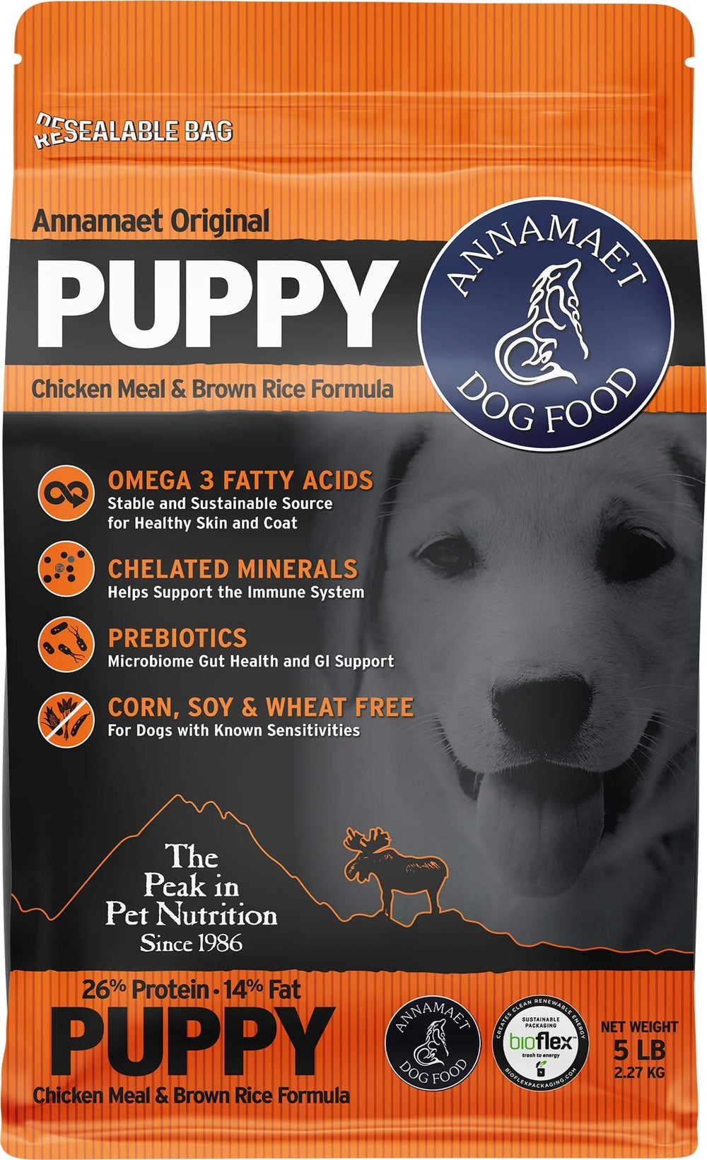 Annamaet Original Puppy bag front view with premium nutrition for puppies