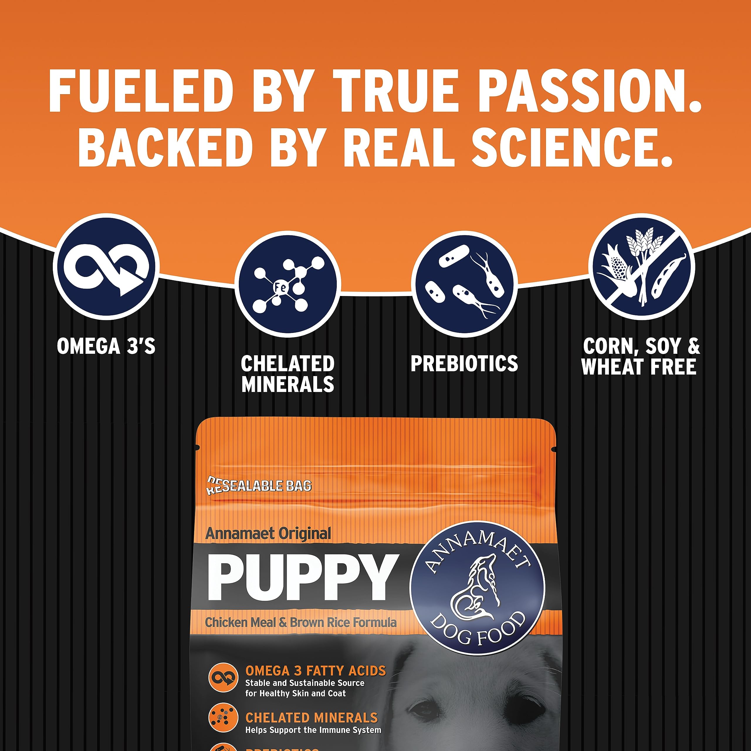 Annamaet Original Puppy ingredients with brown rice and chicken meal