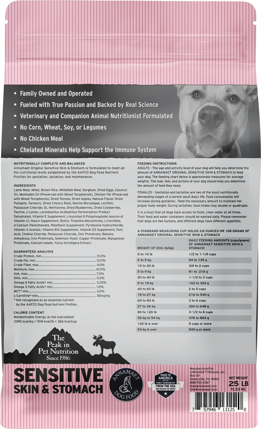 Annamaet Original Sensitive Skin & Stomach kibble in a bowl, easy-to-digest nutrition.