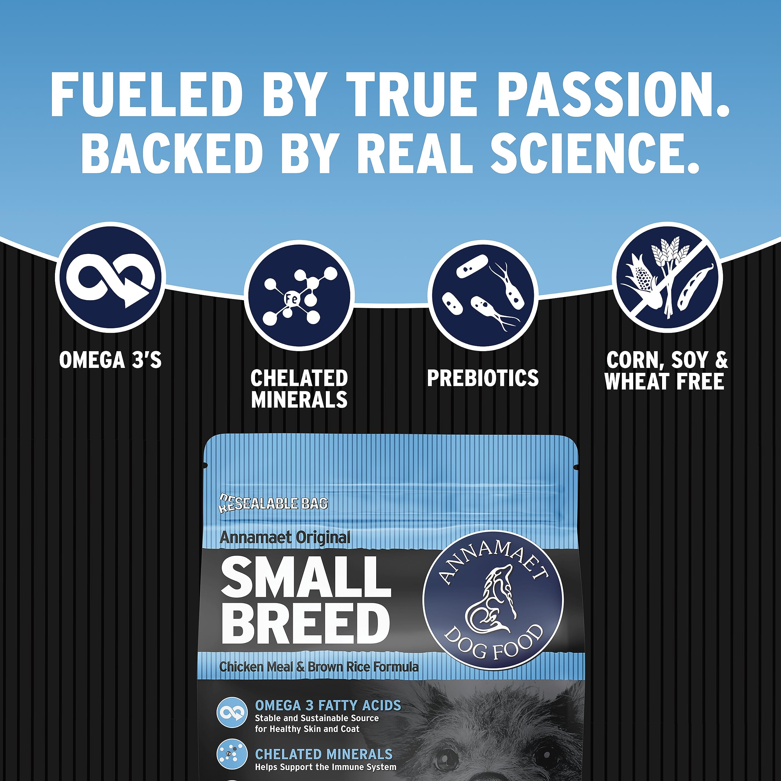 Dog eating Annamaet Original Small Breed meal