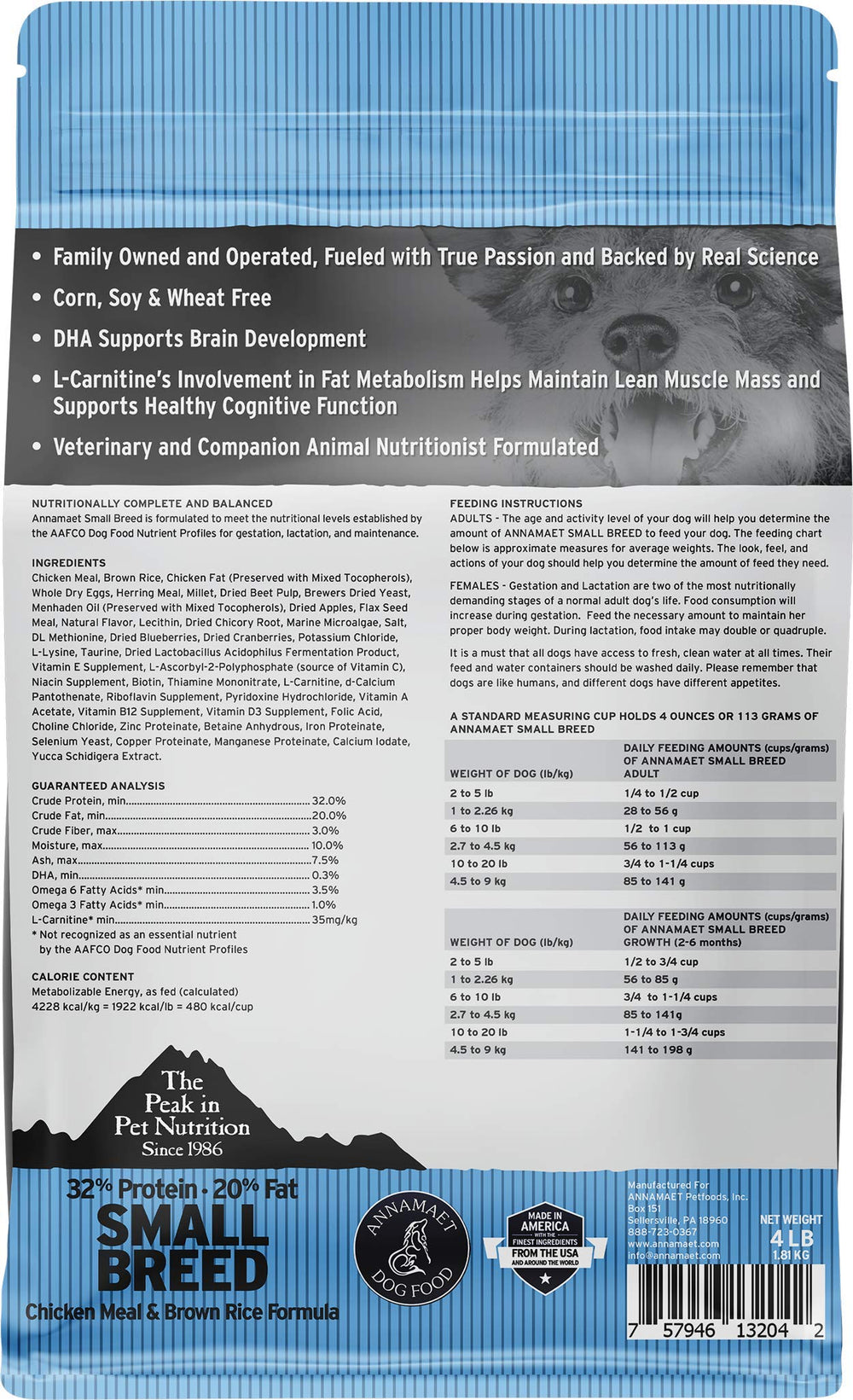 Close-up of Annamaet Original Small Breed kibble highlighting premium ingredients