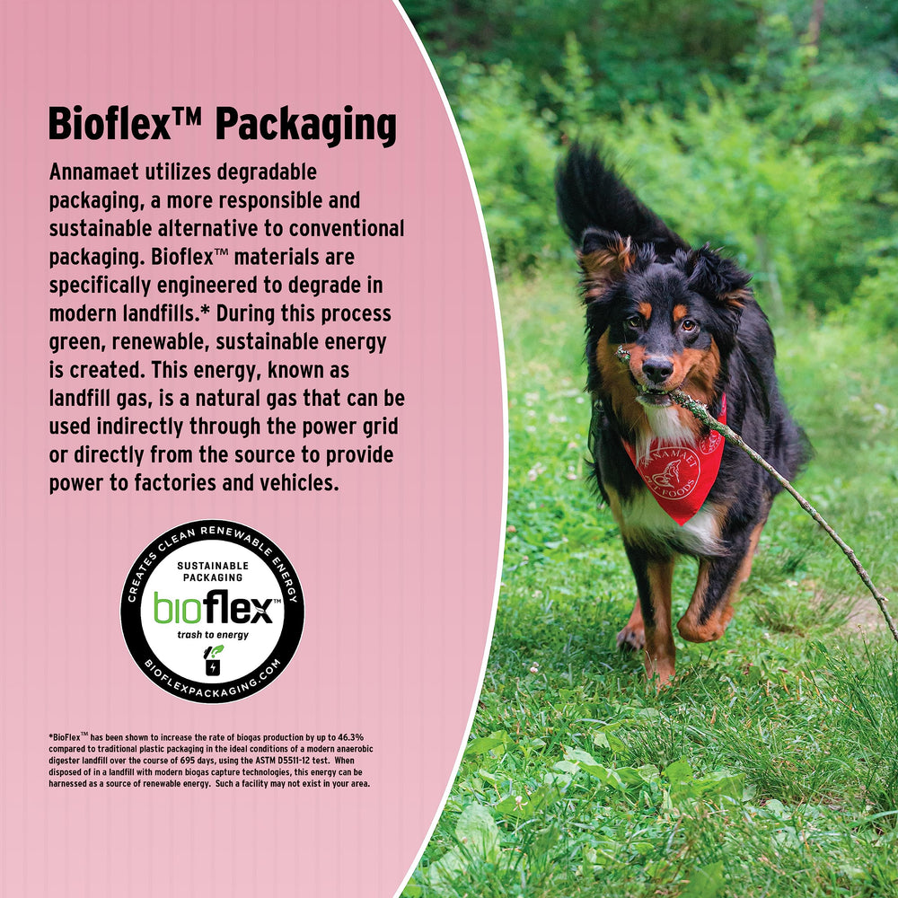 Eco-friendly Bio-Flex packaging of Annamaet product for sustainable shipping and storage.