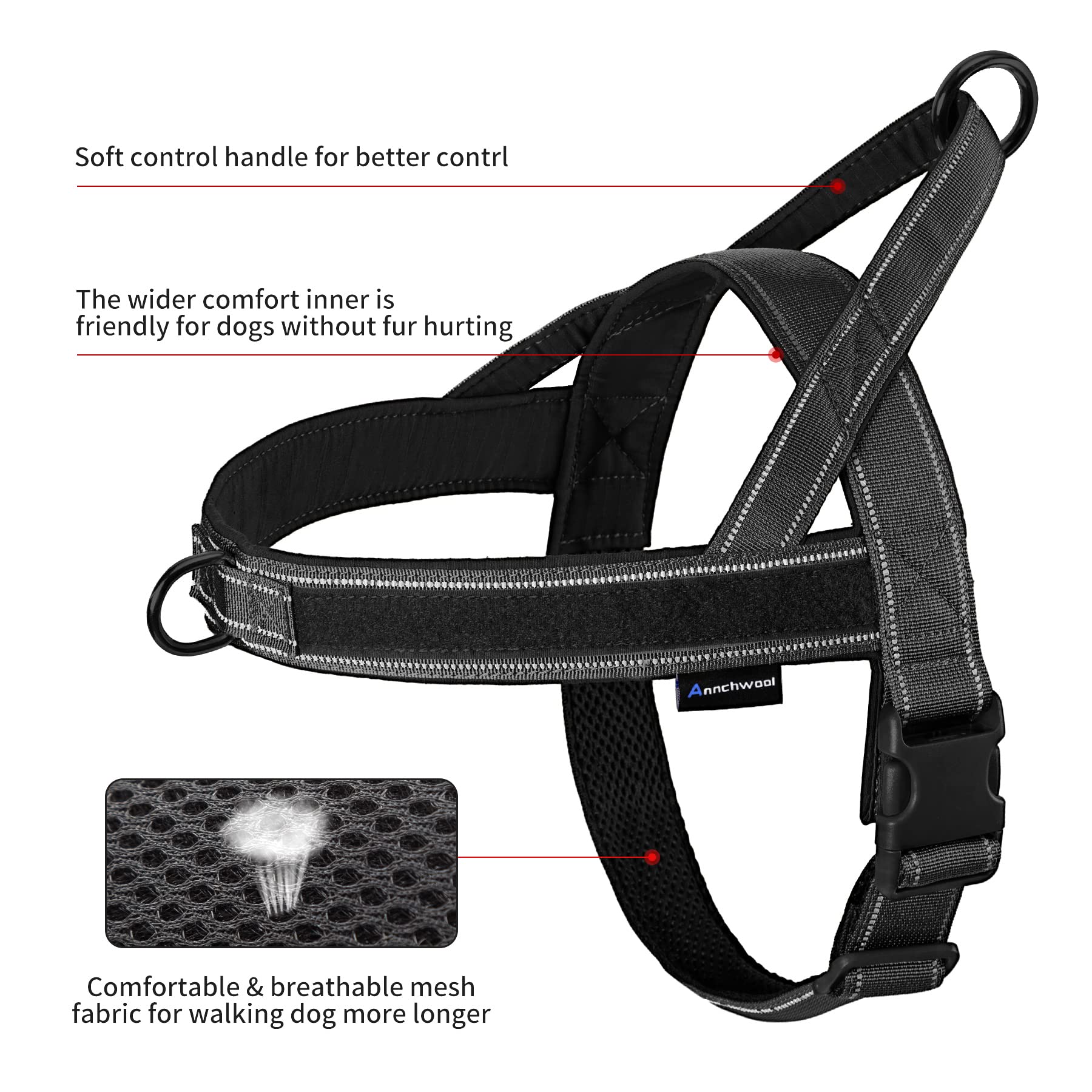 Annchwool No Pull Harness - quick-fit adjustment for easy sizing across dogs.