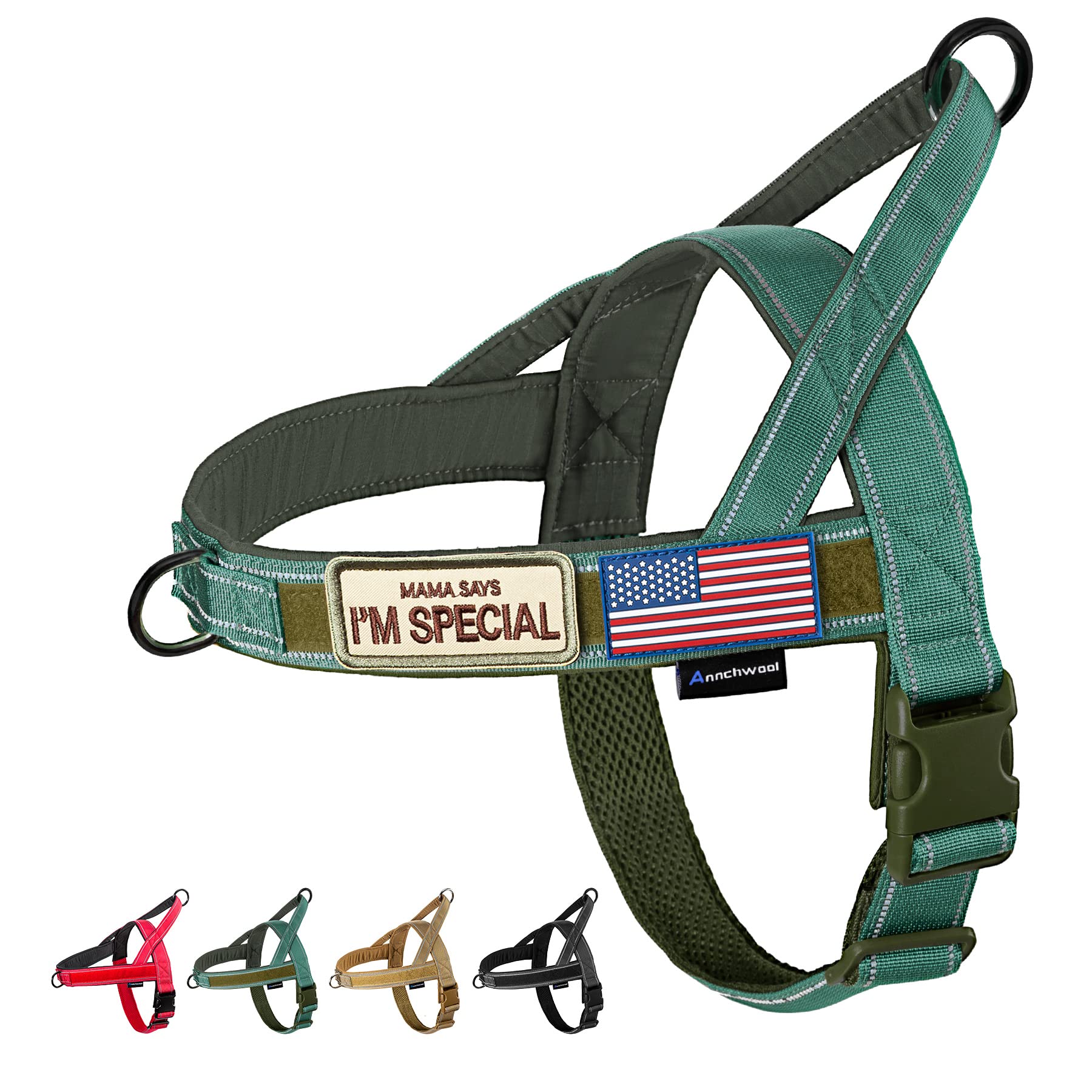 Annchwool no-pull harness with soft padded handle for gentle control during walks.