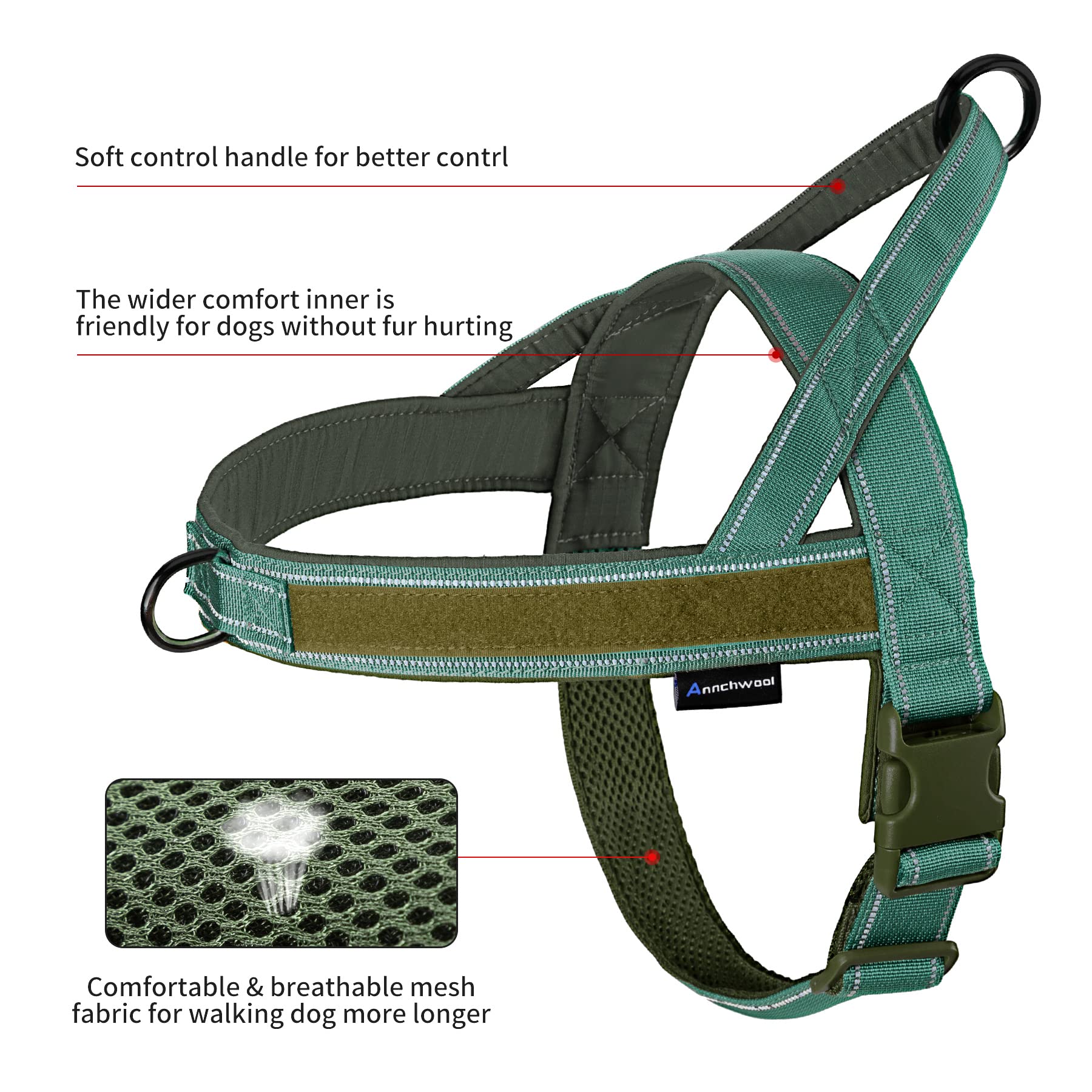Annchwool harness with two rings offers flexible leash and accessory options.