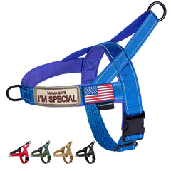 Annchwool No Pull Harness in blue with padded handle for comfortable control during walks.