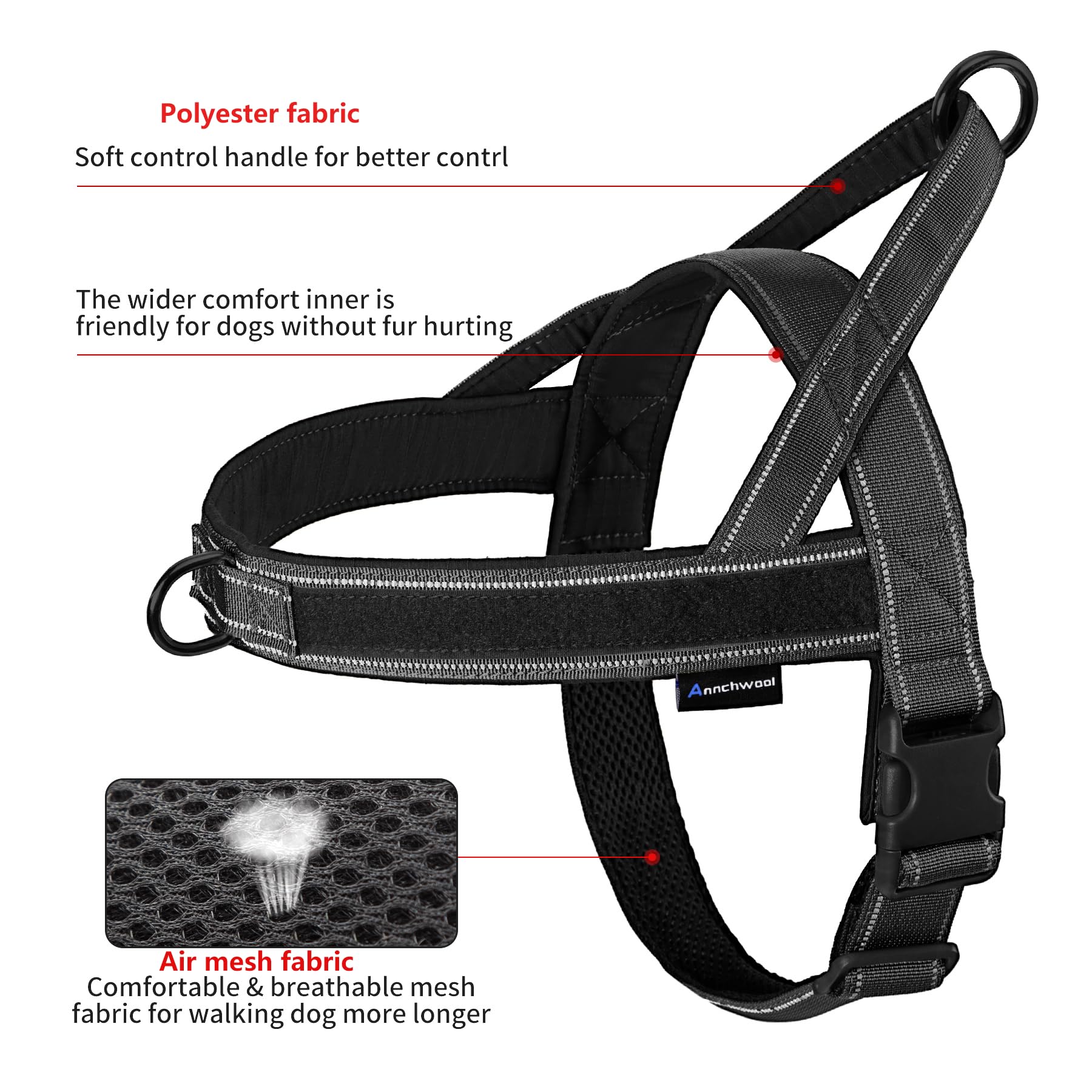 Annchwool No Pull Harness four sizes for a precise, comfortable fit