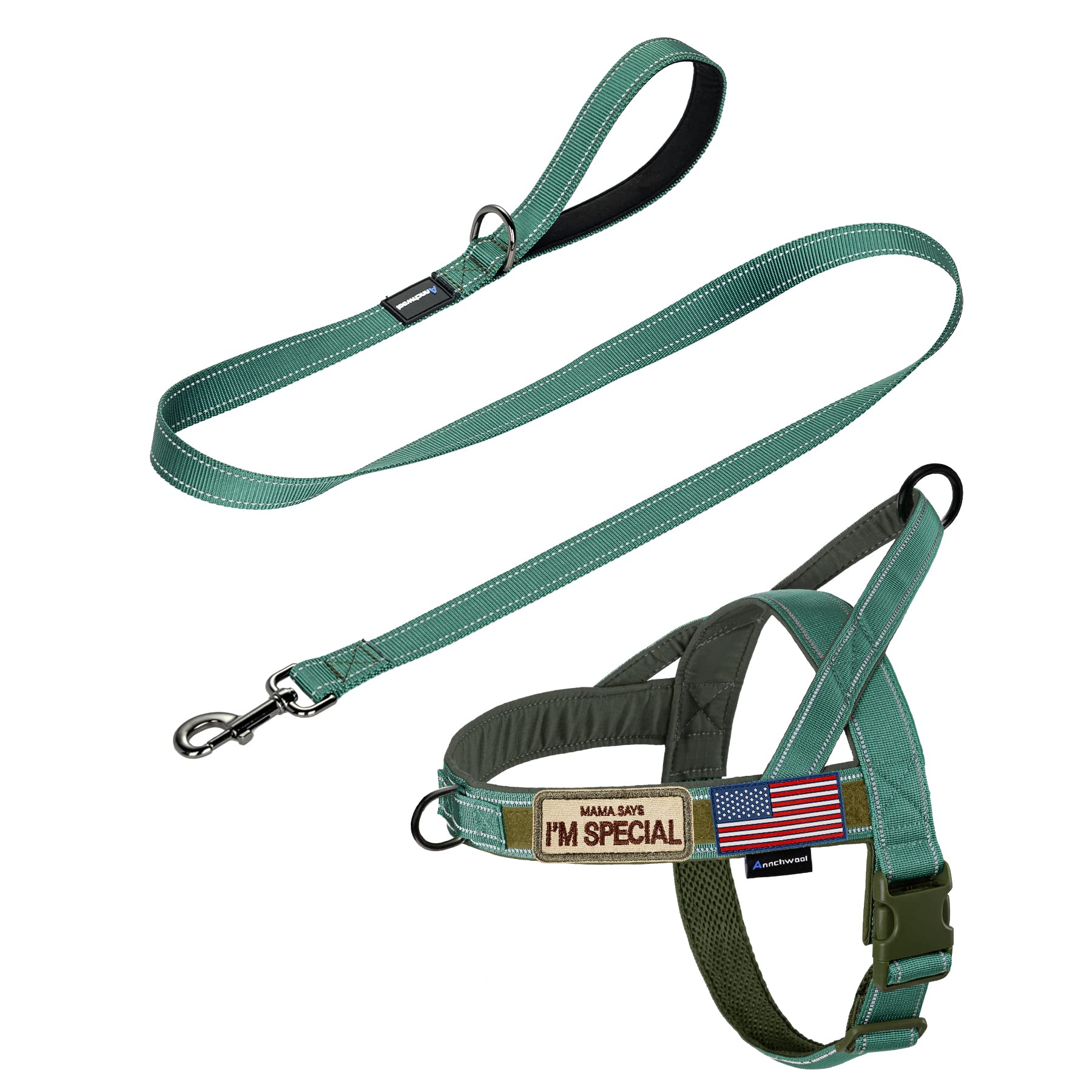 Annchwool No Pull Harness front view showing secure fit for walking and training.
