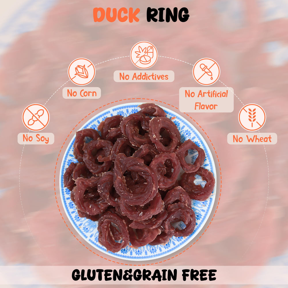 Annika Duck Jerky Rings taurine-rich formula highlighted on packaging