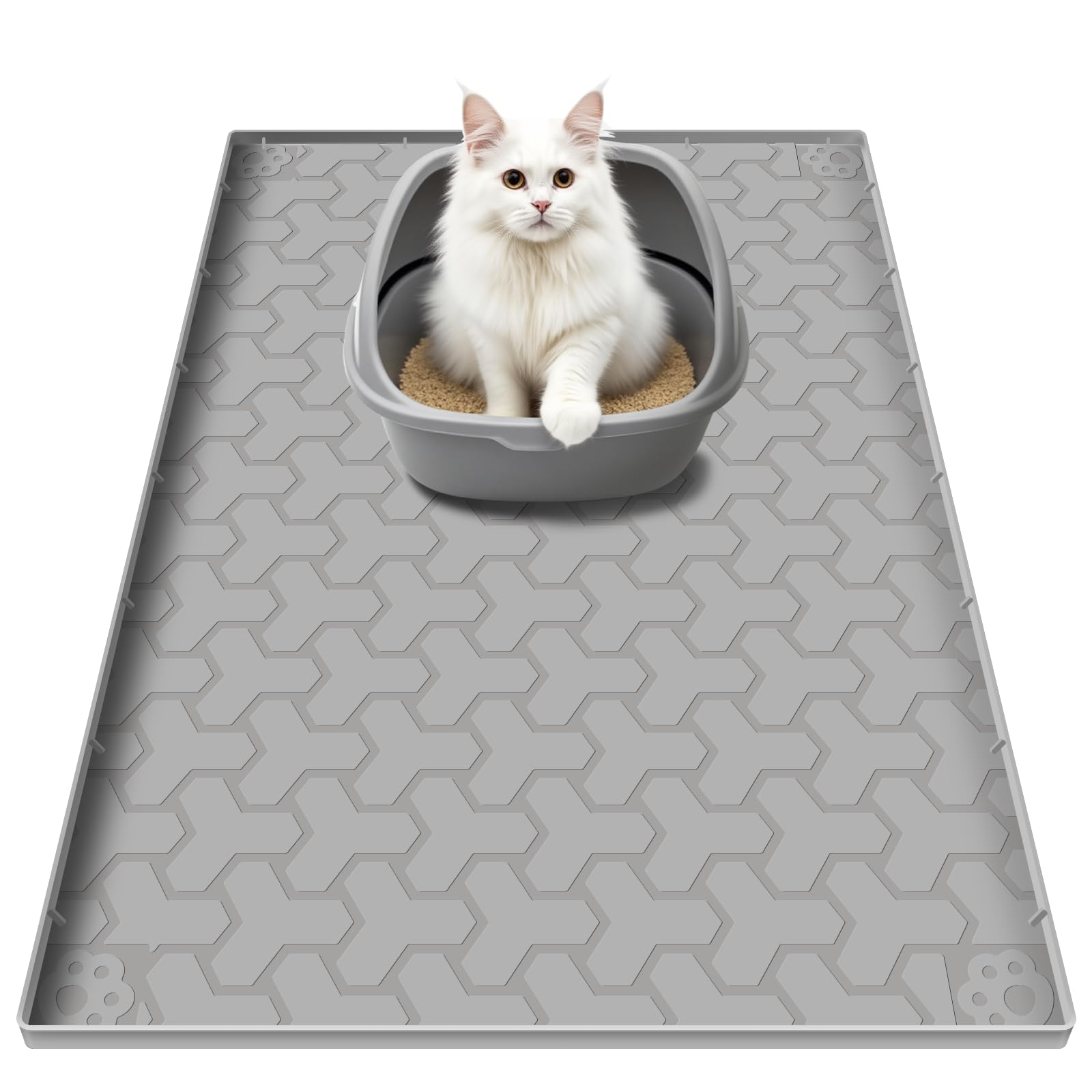 ANNIL silicone cat litter mat, large 34x22 gray, protects floors and catches litter