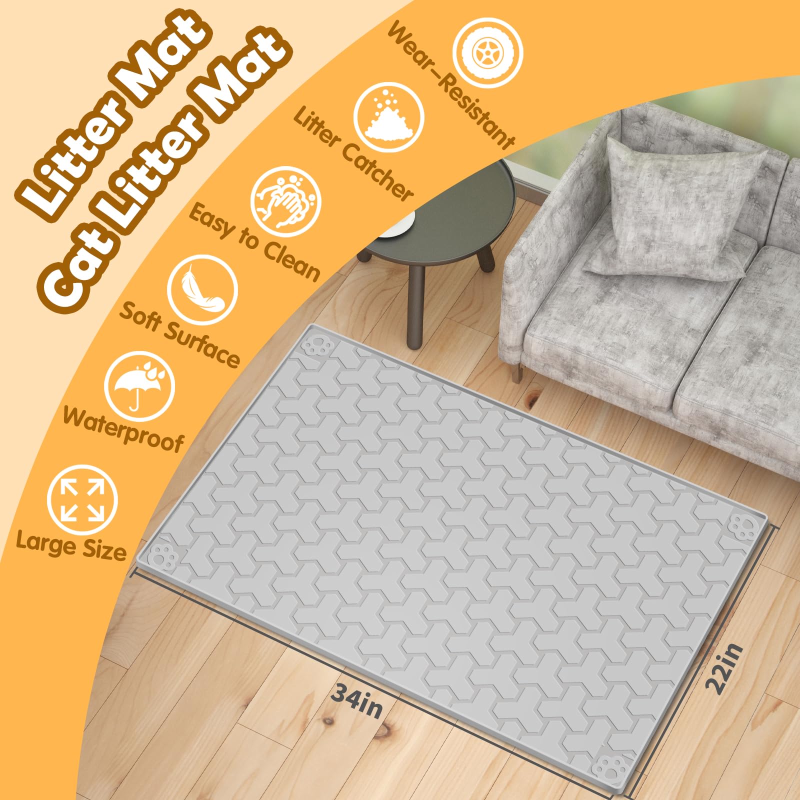 ANNIL silicone cat litter mat gray, waterproof and leak-proof for indoor spaces