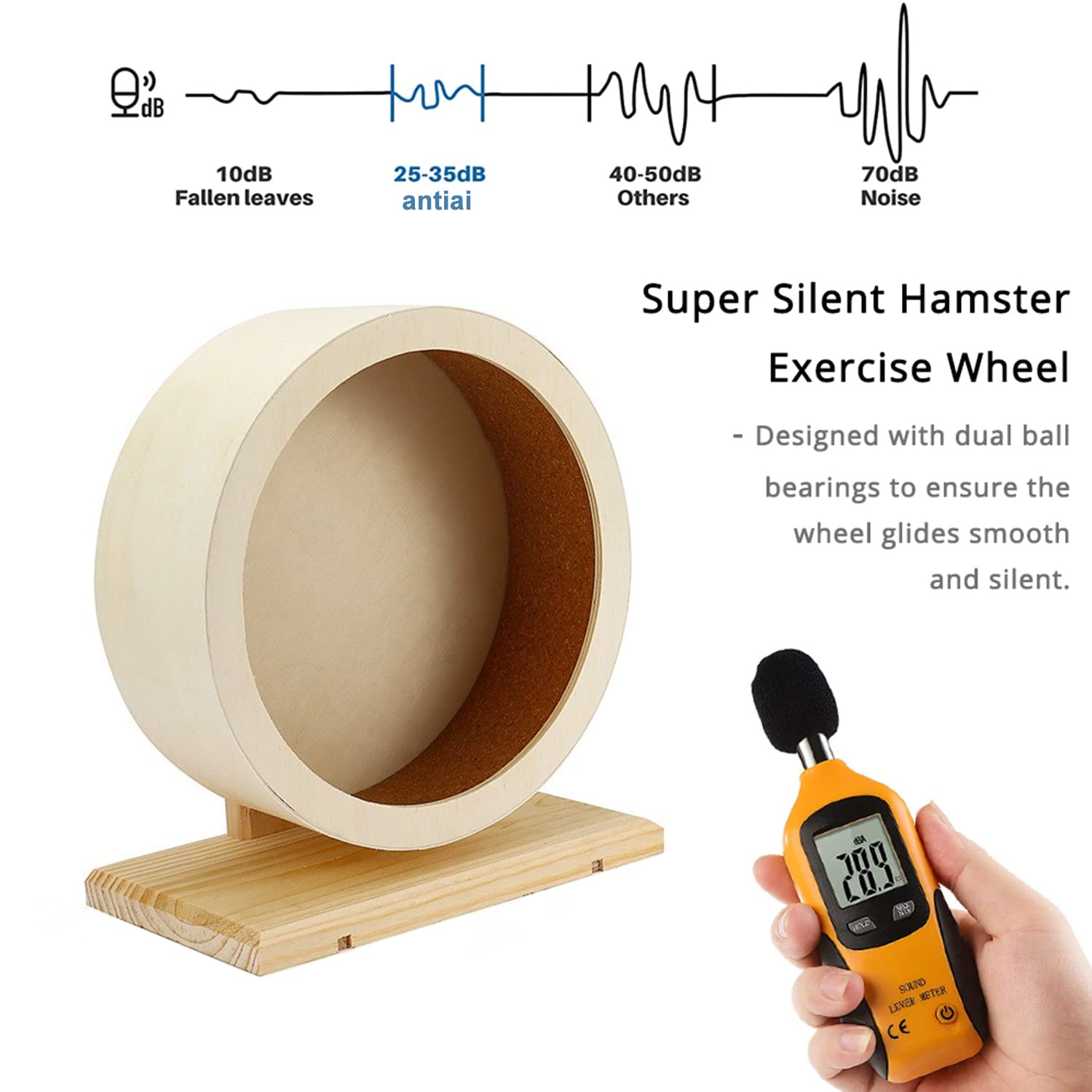 antiai hamster wooden silent wheel base and stand shows reliable support