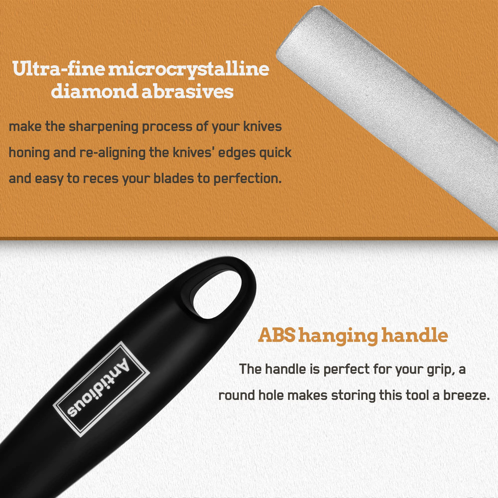 Antidious ergonomic handle design ensures a comfortable grip during sharpening