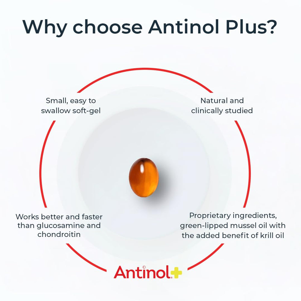 Antinol Plus green-lipped mussel oil blend closeup, rich in omega-3s for joints.