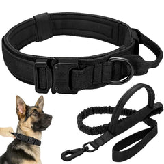 Antswish tactical dog collar and leash set, front view in black, built for durable training.