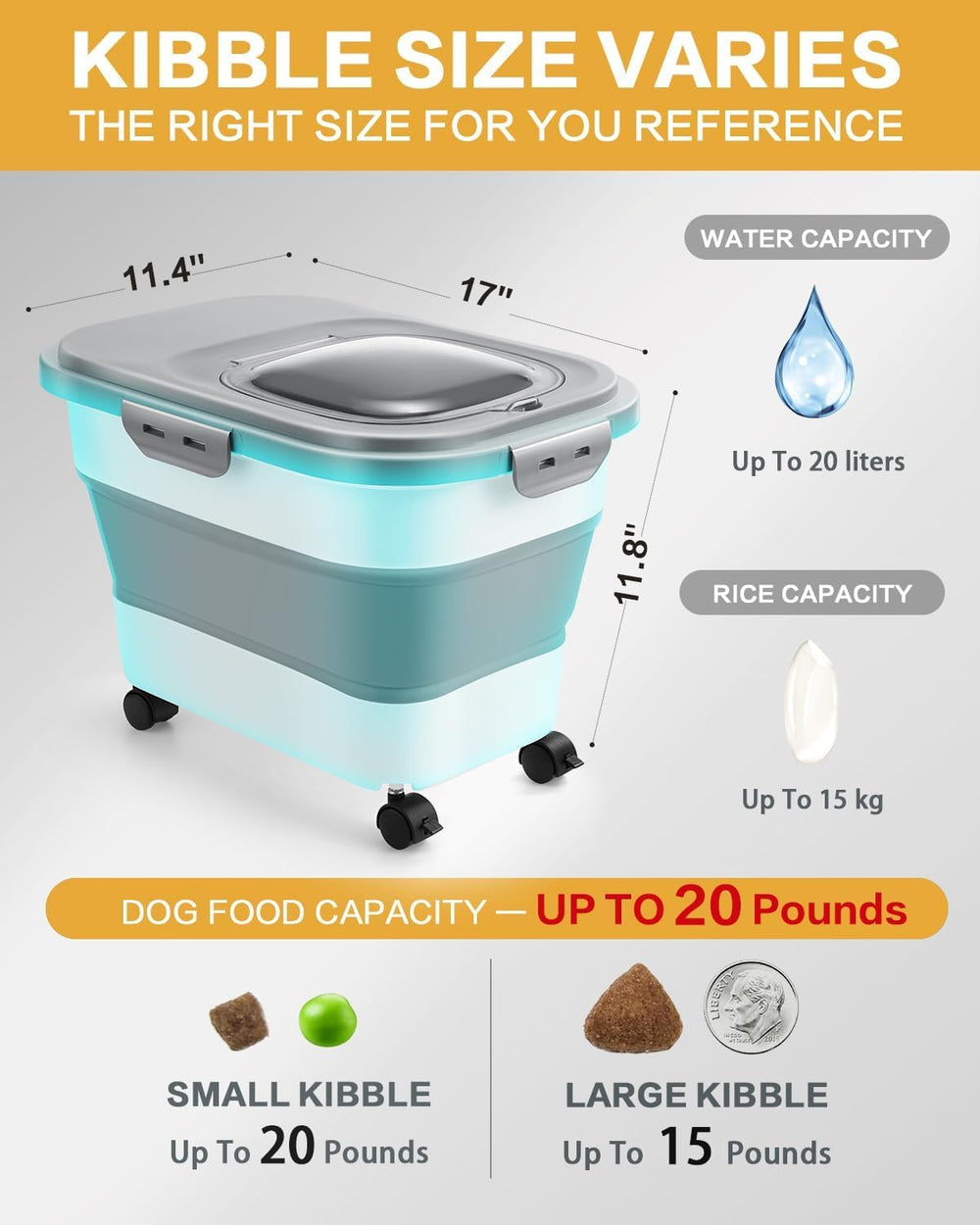 ANVS dog food storage container with wheels for easy transport.