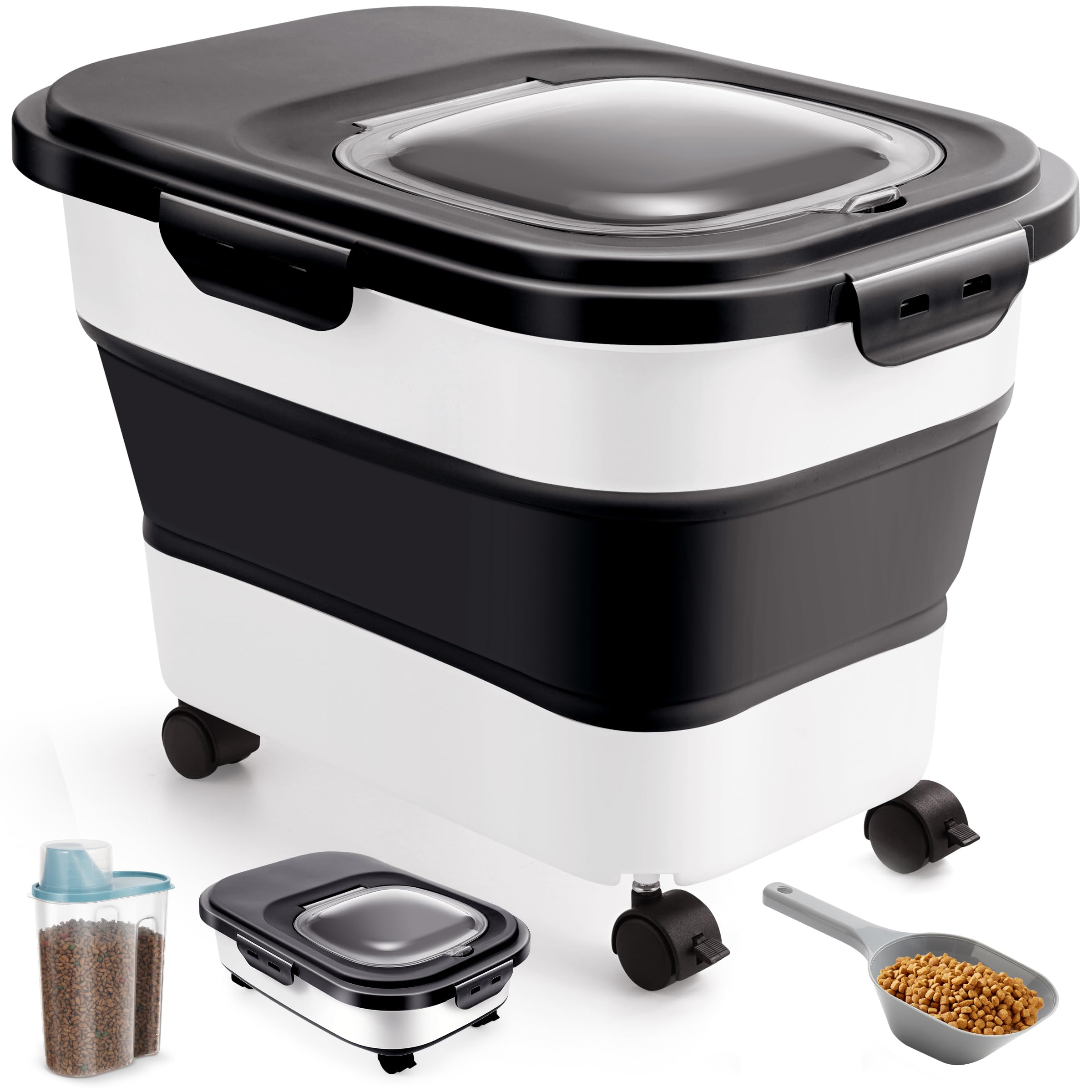 ANVS collapsible 20lb dog food container demonstrating space-saving design