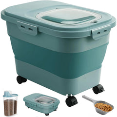ANVS collapsible dog food container with airtight lid keeps kibble fresh.