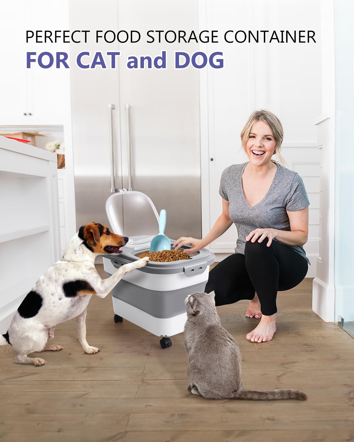 ANVS pet food container includes a scoop for quick portions