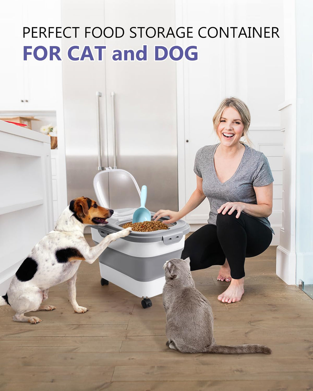 ANVS pet food container includes a scoop for quick portions