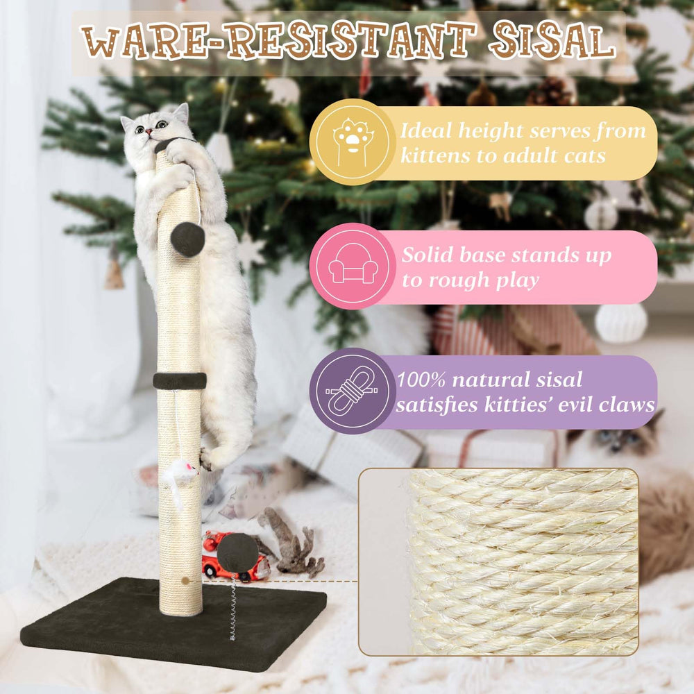 ANWA 32-inch sisal scratching post sturdy base ensures stability during lively play.