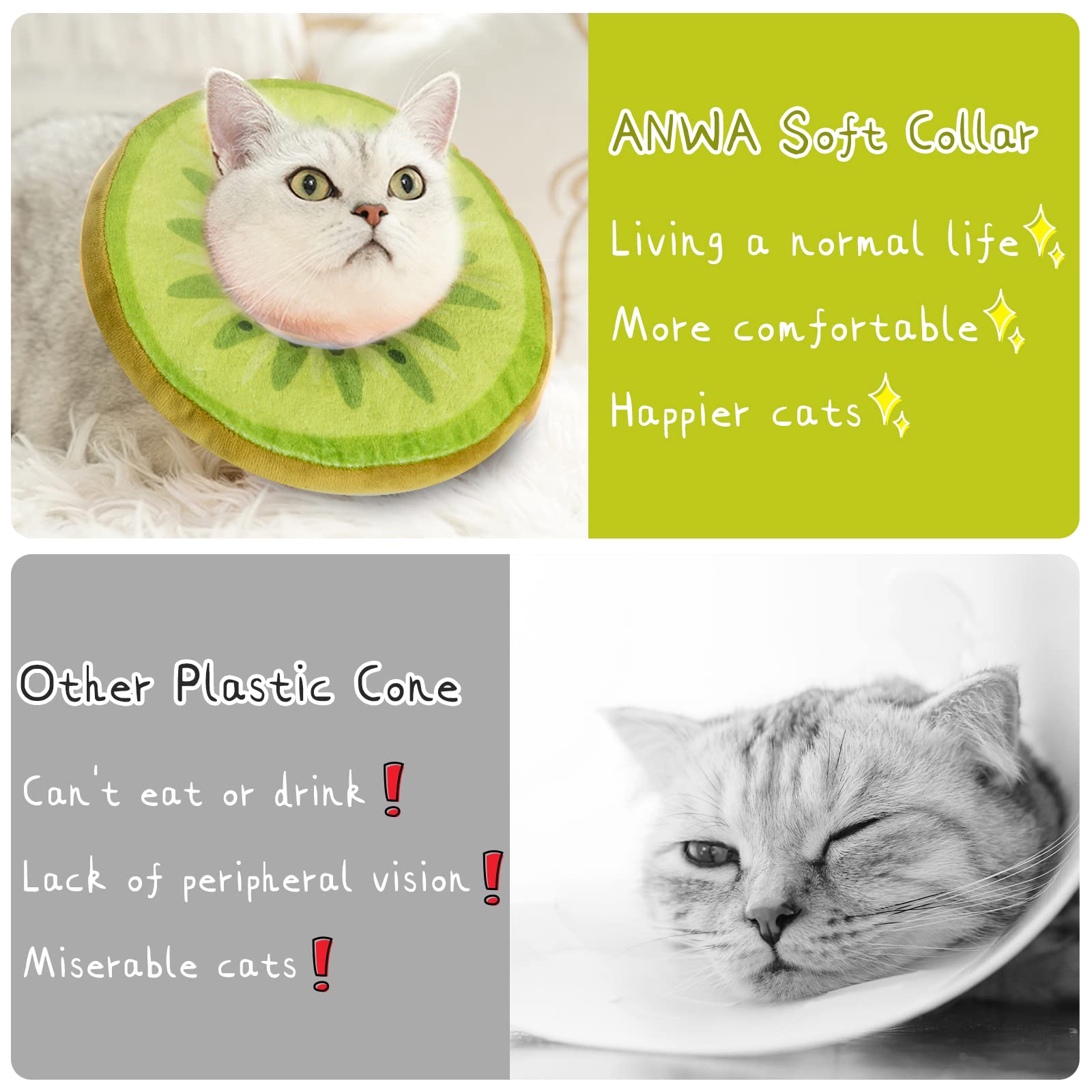 Close-up of ANWA soft fabric on cat cone collar for easy adaptation.