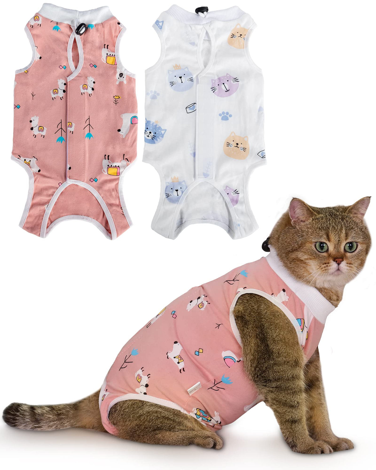 ANWA cat recovery suit with breathable fabric for comfort.