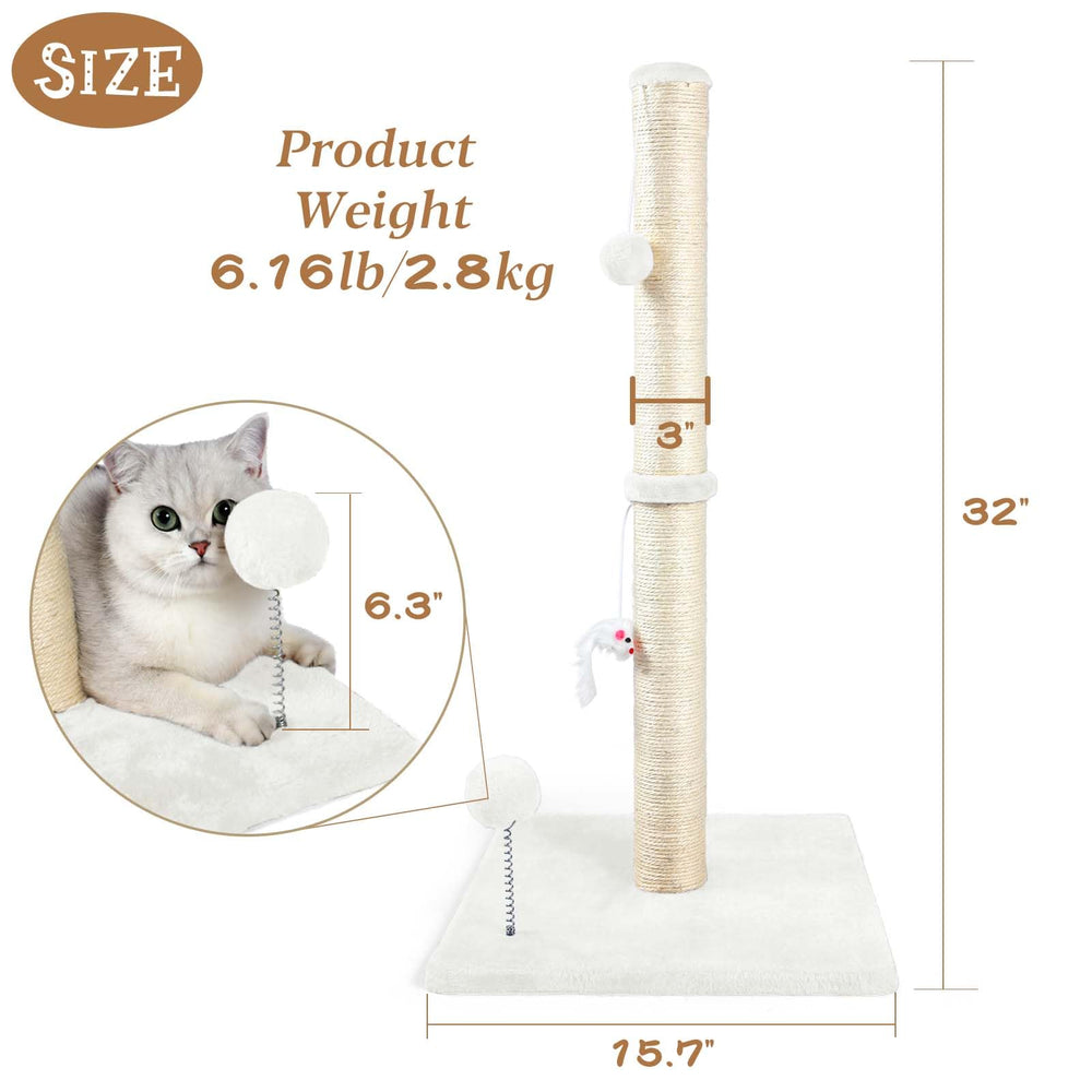 ANWA top plush ball toy on a sisal post adds playful stimulation for cats.