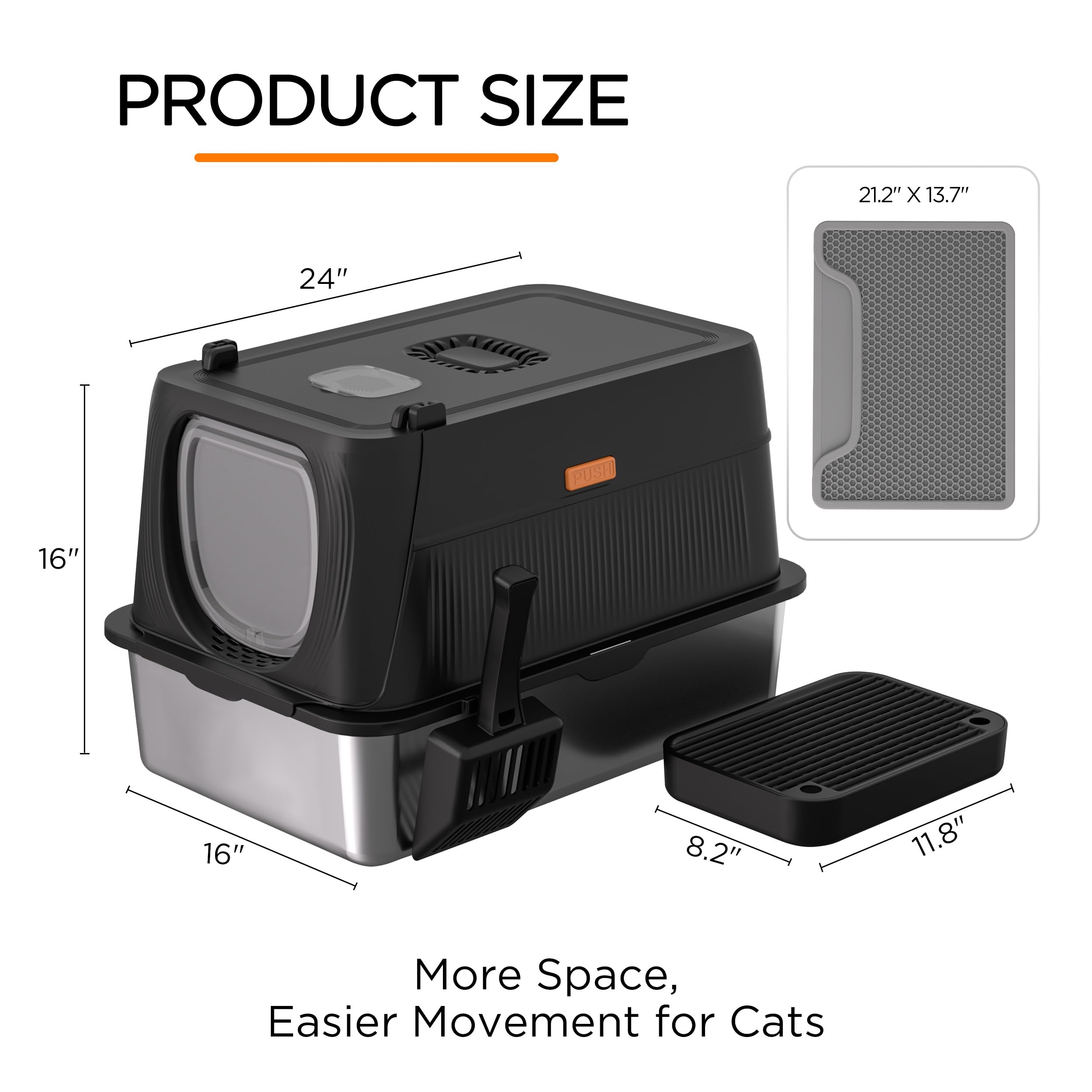 Anywish 24x16x16 inch litter box fits large cats comfortably.