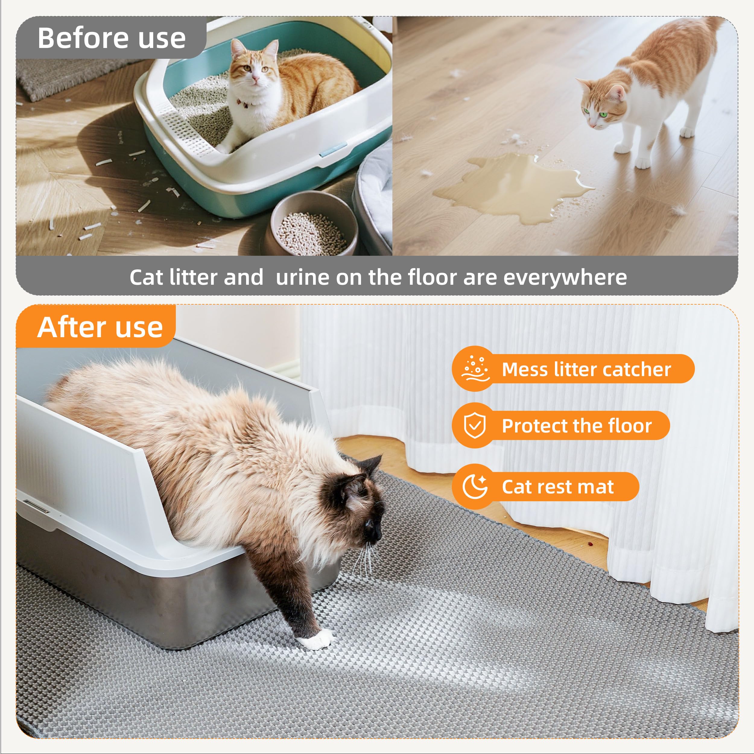 Anywish litter mat measures 30x21 inches for wide coverage.