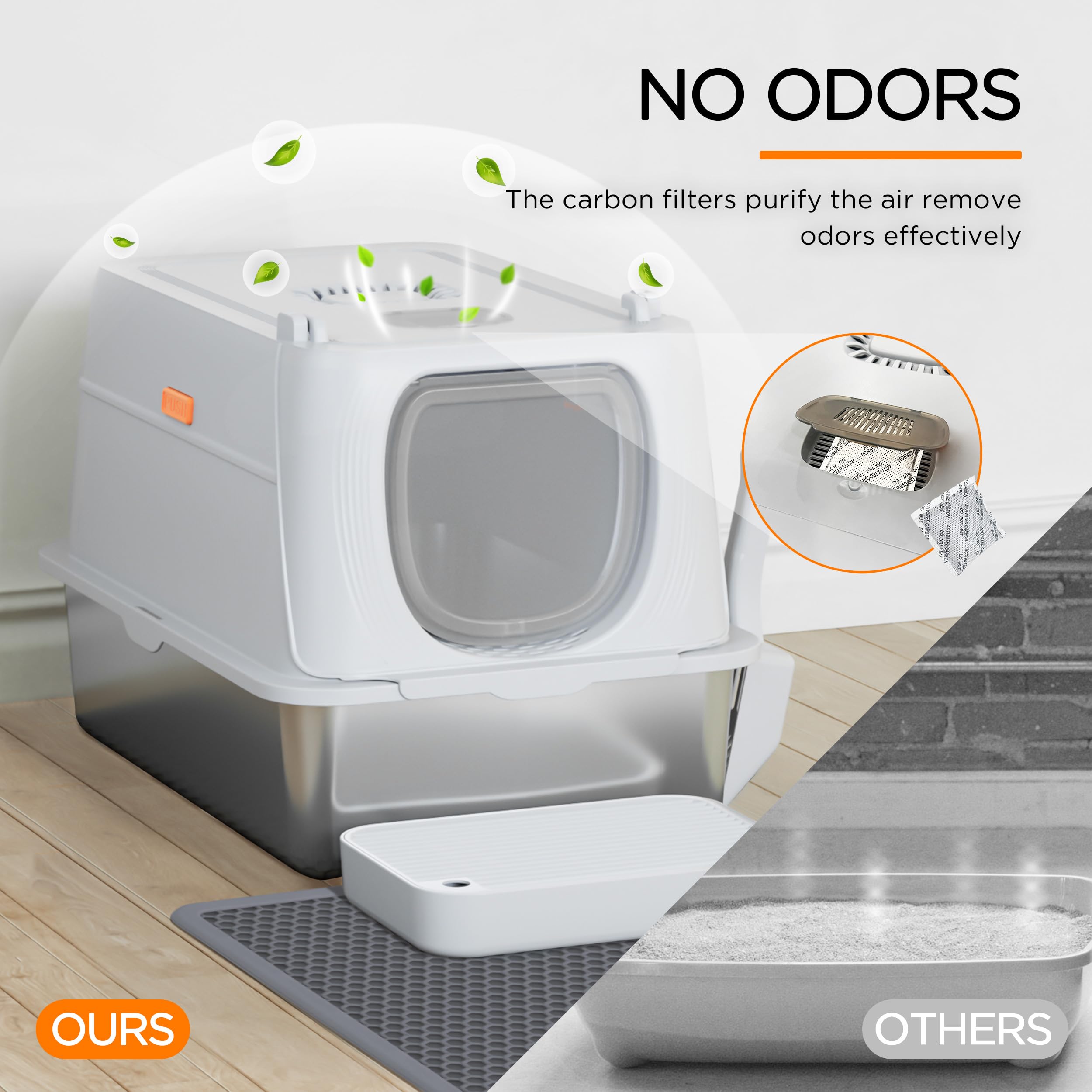 Anywish litter box with dual doors facilitates effortless litter changes.