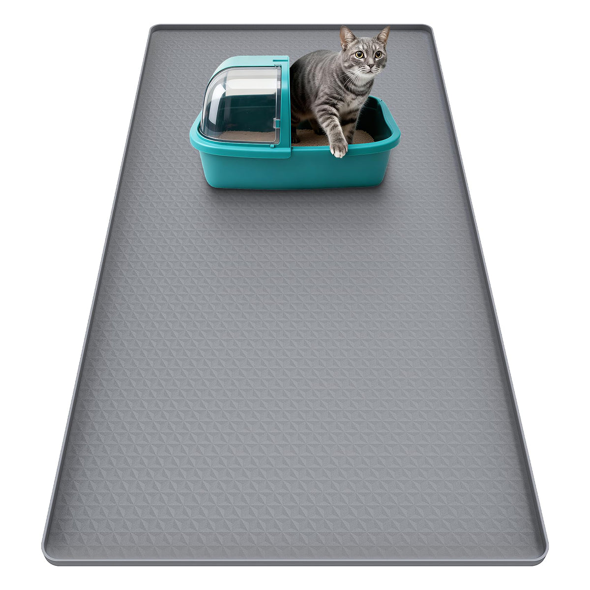 Anzfy cat litter mat shows oversized coverage to catch litter and protect floors.