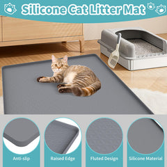 Anzfy litter mat with raised edge prevents leaks and keeps surfaces clean.