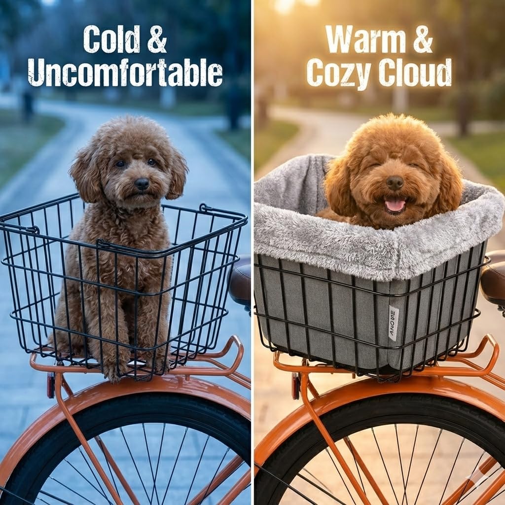 ANZOME dog bike basket liner with elastic opening adapts to basket shapes.
