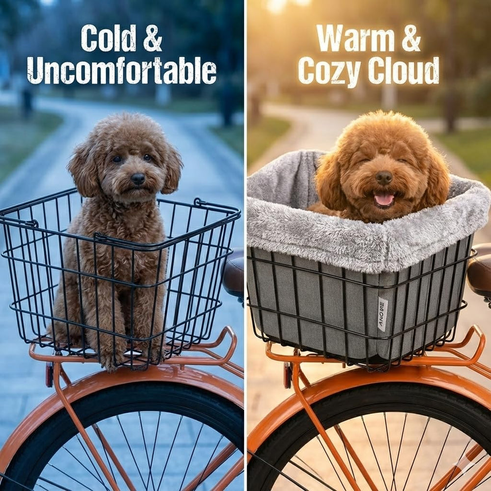 ANZOME dog bike basket liner with elastic opening adapts to basket shapes.
