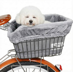 ANZOME dog bike basket liner with sherpa interior keeps your pet warm.