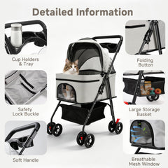 AODI Pet Stroller breathable mesh windows for airy comfort.