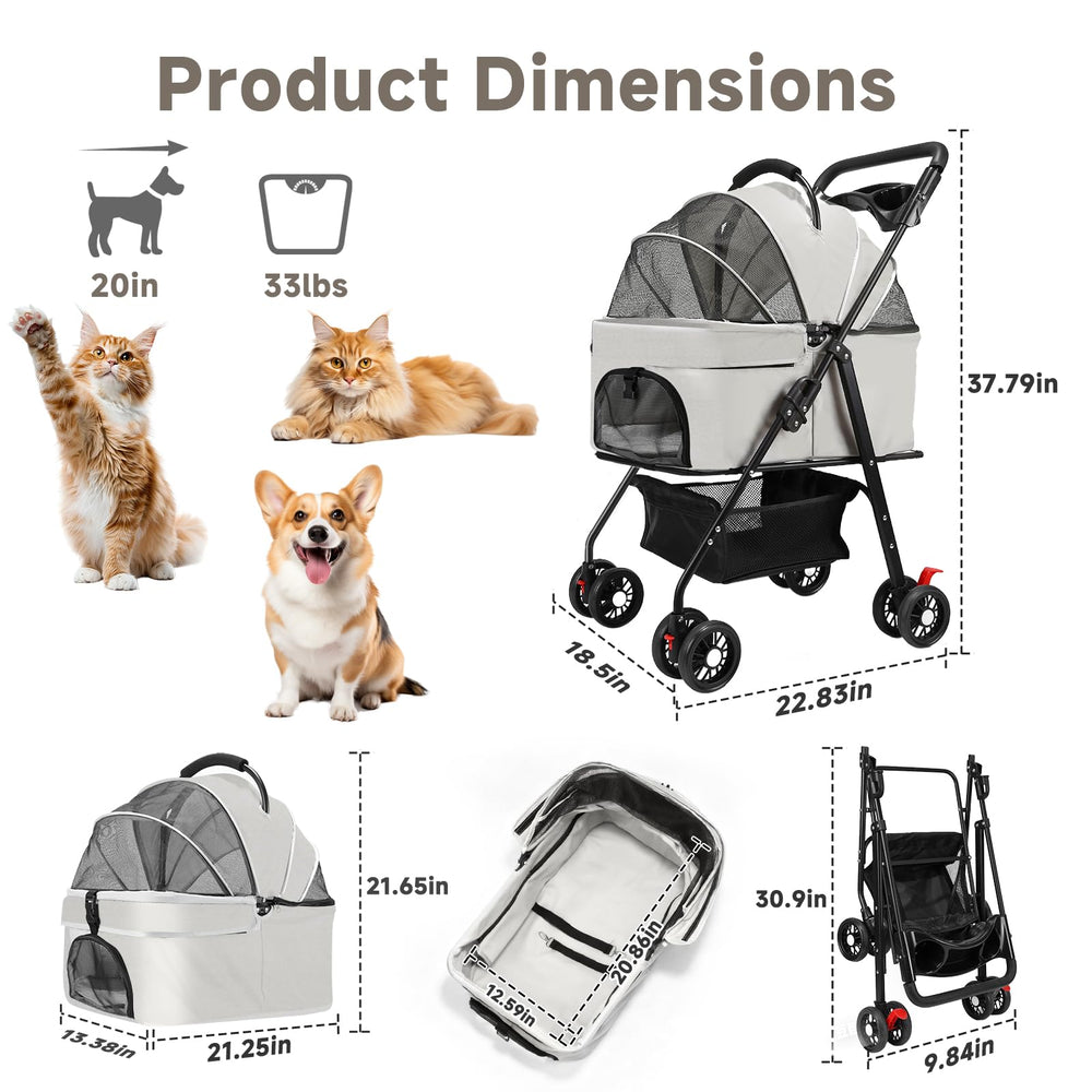 AODI Pet Stroller with detachable carrier for versatile travel.