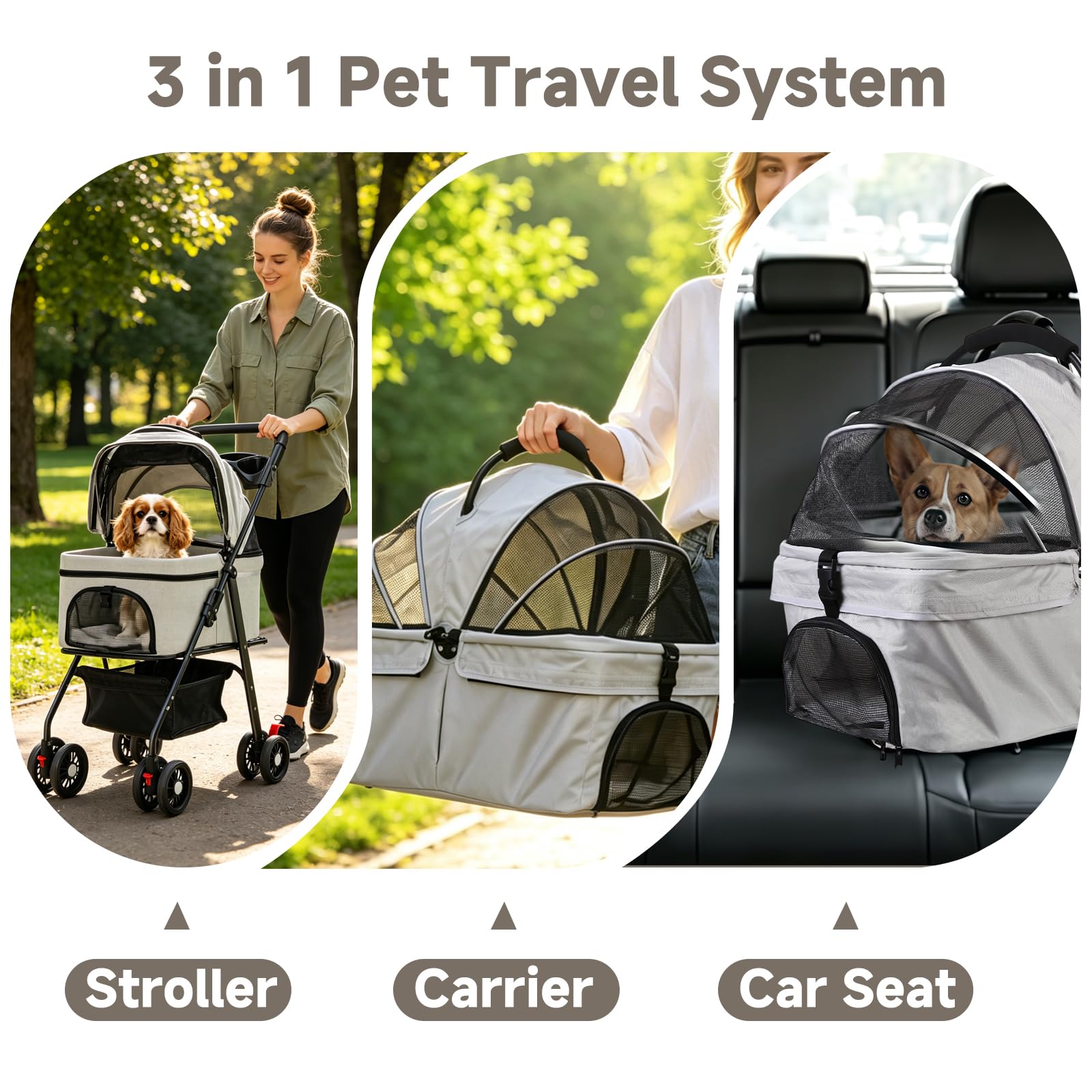 AODI Pet Stroller large bottom basket for essentials.