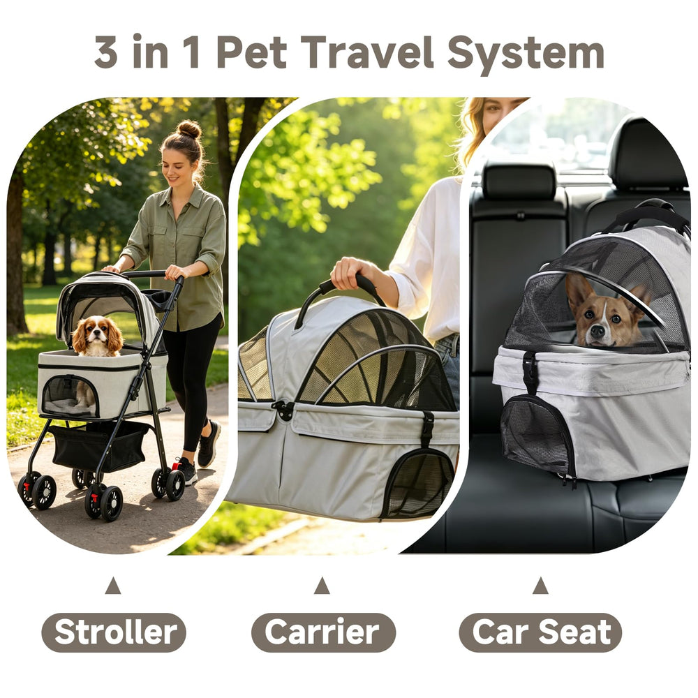 AODI Pet Stroller large bottom basket for essentials.