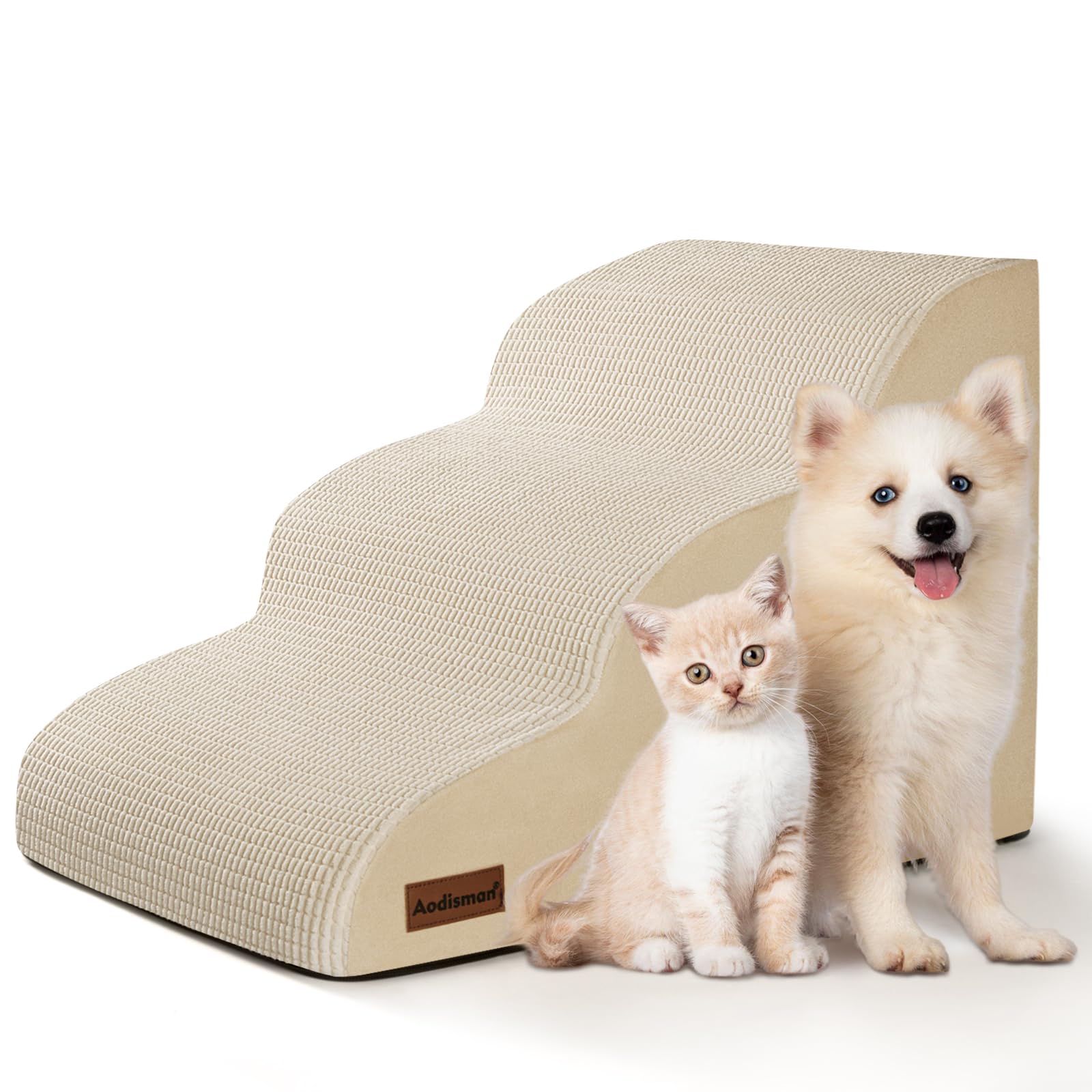 Aodisman 3-Step Dog Ramp beside sofa for easy pet access.