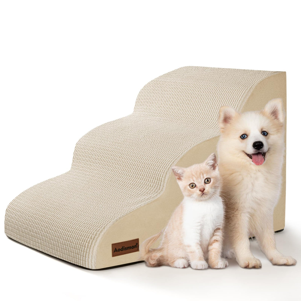 Aodisman 3-Step Dog Ramp beside sofa for easy pet access.